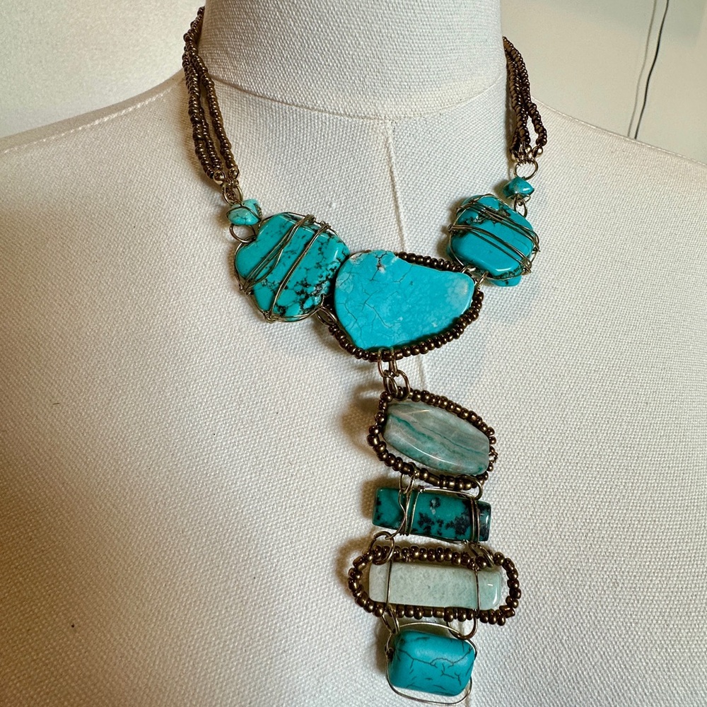 Turquoise and Bronze Statement Necklace